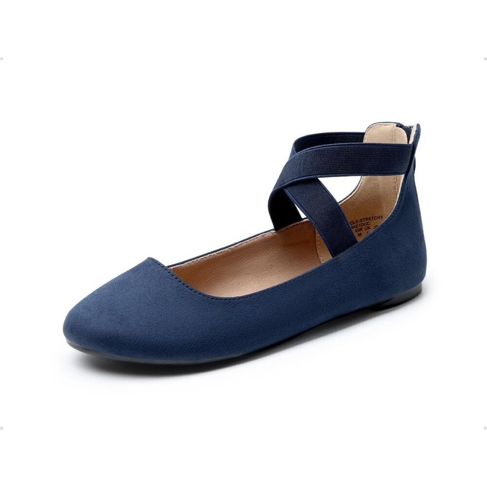 Dream Pairs Women Navy Faux Suede Flats Comfortable Elastic Ankle Straps Shoes